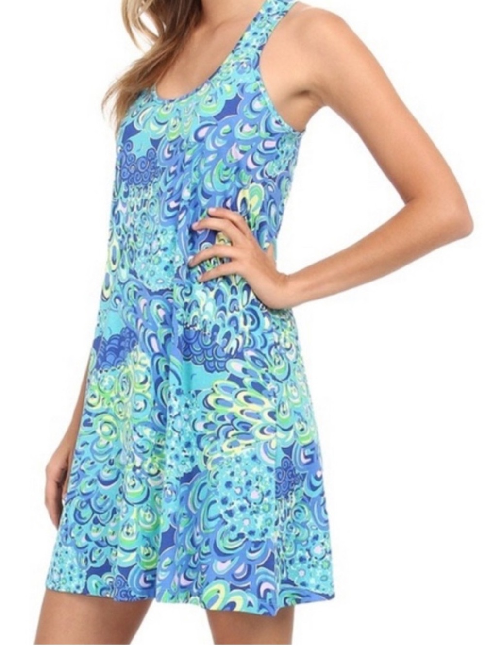 Lilly Pulitzer Melle Dress Lilly’s Lagoon Blue Teal Green Stretch Pima Cotton XL